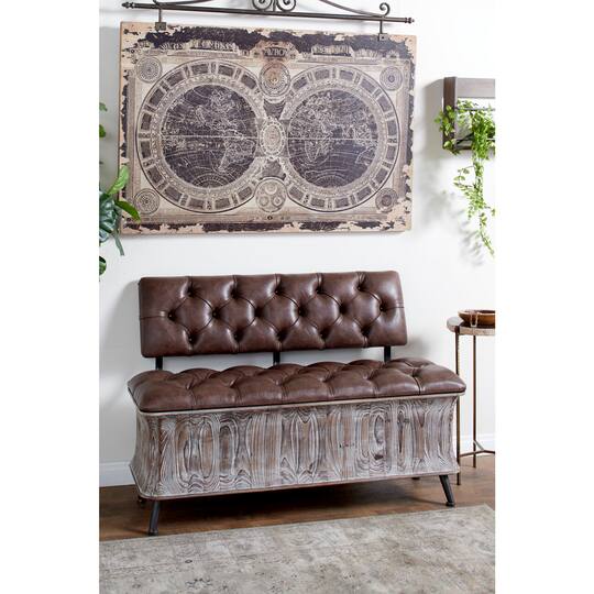 Brown Chinese Fir Rustic Bench, 32" x 47" x 20"